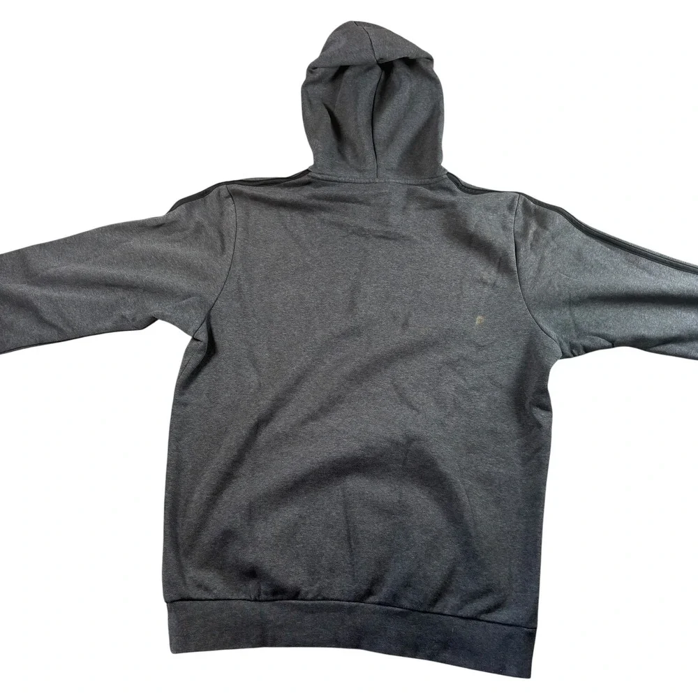 Adidas Hoodie Mens Medium Gray 3-Stripe Logo Pullover Sweatshirt Gorpcore Gym